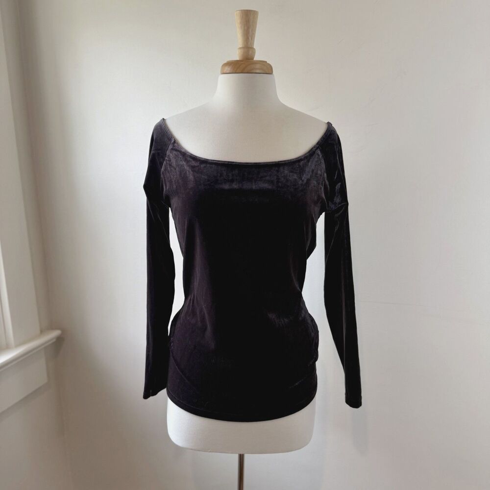 Vintage Y2K Express Tricot Purple Velvet Off-Shoulder Top, Large